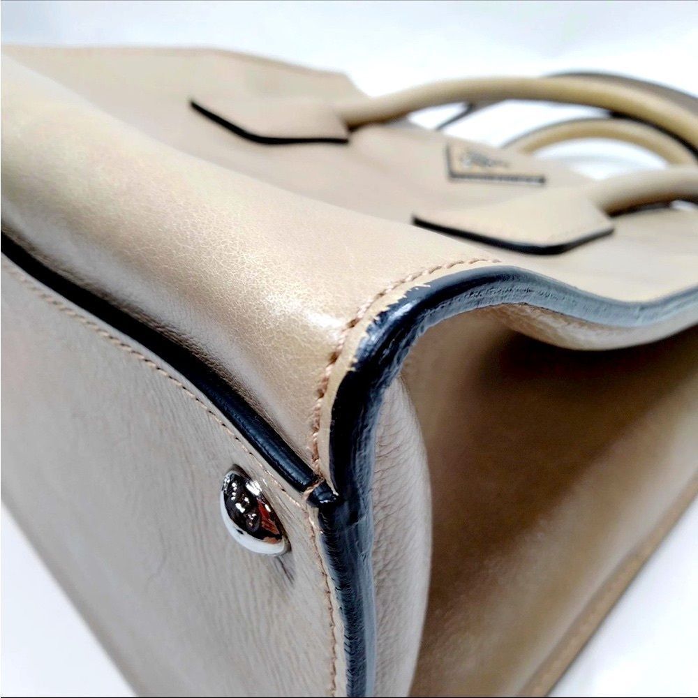Auth PRADA Glacé Tan Calf Twin Pocket City 2way Tote Bag Satchel w/Strap - Picture 6 of 9